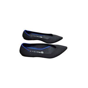 Rothys Women's 10.5 The Point Flats Black Blue Trim Slip on Loafer Shoes
